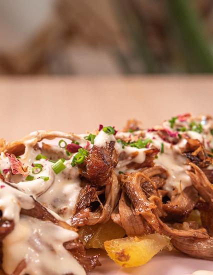 Migas de ternasco con crema idiazabal